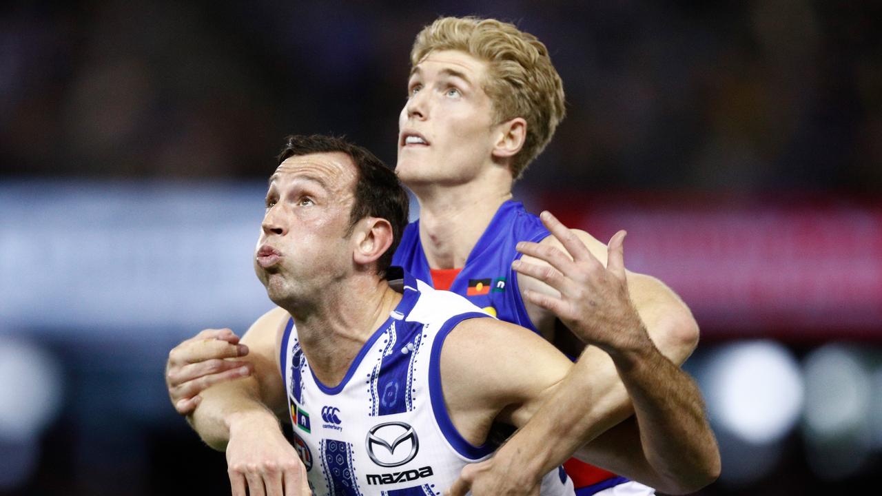 Todd Goldstein of the Kangaroos had a day out against the Dogs; can he do it again against the Tigers?