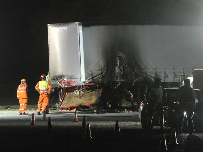 A man has died after a ute crashed into a truck trailer on Coramba Road, Karangi west of Coffs Harbour on Saturday October 2. Photo: Tim Jarrett