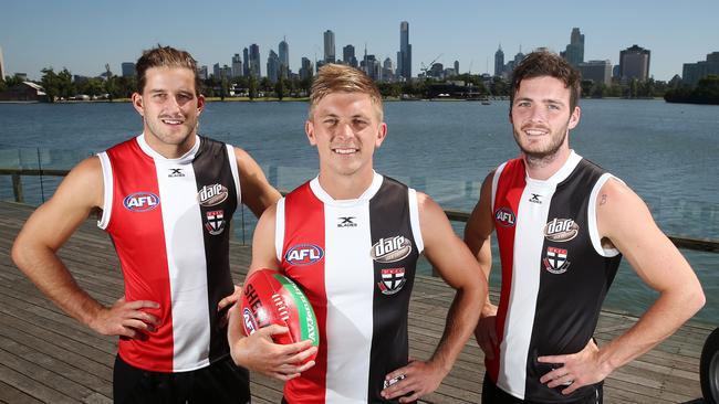 New additions to the St Kilda's leadership group L-R. Josh Bruce, Seb Ross and Dylan Roberton. Pic: Michael Klein