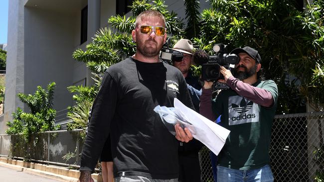 Laura Black and Aaron Hill (PICTURED) are seen leaving Townsville watch house, after being charged with manslaughter over the death of a three year old girl in a car. PICTURE: MATT TAYLOR.