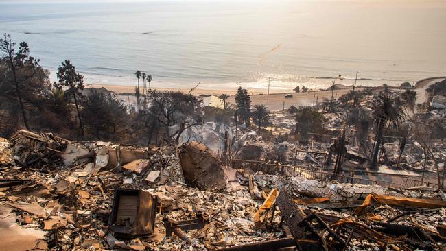 Burned houses are seen from the Palisades Fire on January 9, 2025. Picture: Getty Images via AFP