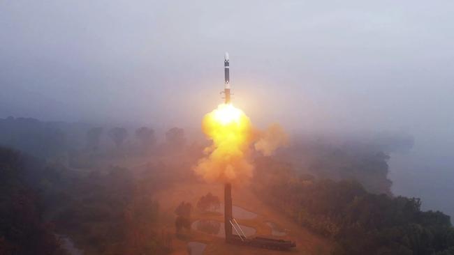 A Hwasong-19 intercontinental ballistic missile being fired on Thursday from an undisclosed location in North Korea. Picture: KCNA via AFP