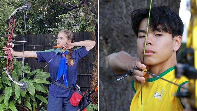 (L-R) Eve Whitear and Lachlan Lee show their style before heading to Canberra. Provided: Sydney Olympic Park Archers