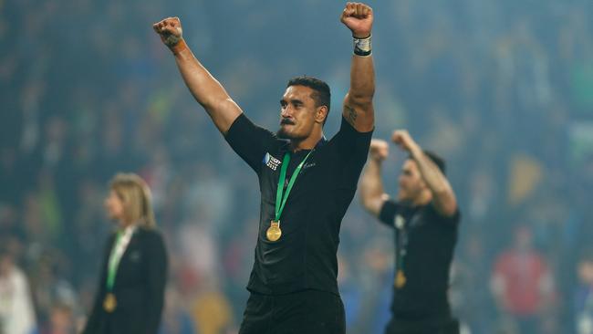Jerome Kaino of New Zealand celebrates winning the 2015 Rugby World Cup.