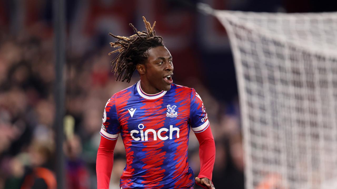 LONDON, ENGLAND – OCTOBER 18: Eberechi Eze of Crystal Palace celebrates after scoring their team's first goal during the Premier League match between Crystal Palace and Wolverhampton Wanderers at Selhurst Park on October 18, 2022 in London, England. (Photo by Julian Finney/Getty Images)