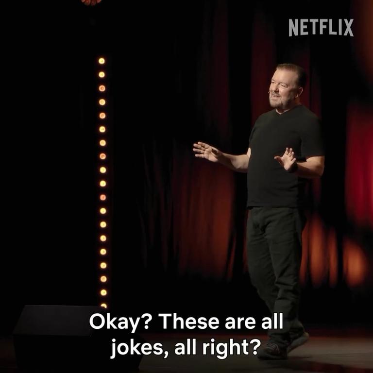 The Invention of Lying star told the crowd “these are all jokes.” Picture: rickygervais, netflixisajoke