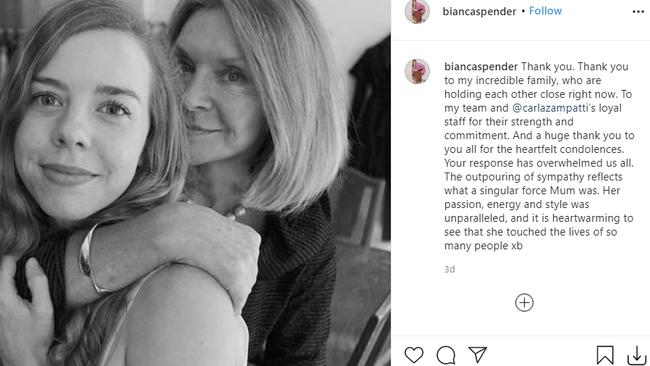 Bianca Spender’s tribute to late mum Carla Zampatti on Instagram