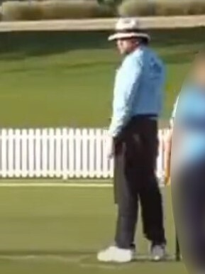 Brett Allford umpiring a game in March. Picture: YouTube