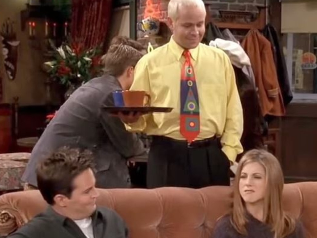 James Michael Tyler as Gunther with Matthew Perry and Jennifer Aniston on Friends. Picture: NBC