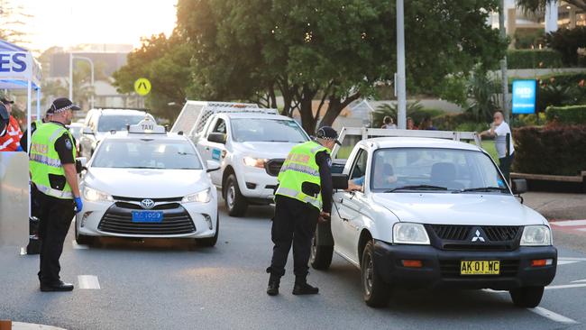 Police stop vehicles on Griffith Street, Coolangatta. Picture: Scott Powick.