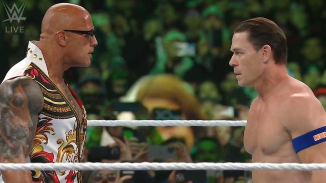 The Rock comes face to face with John Cena. Photo: ESPN.