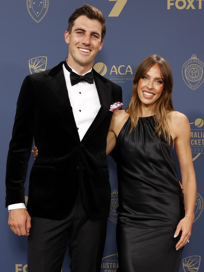 Cummins and wife Becky Boston on the blue carpet at the 2023 Australian Cricket Awards held at Royal Randwick Racecourse. Picture: Jonathan Ng