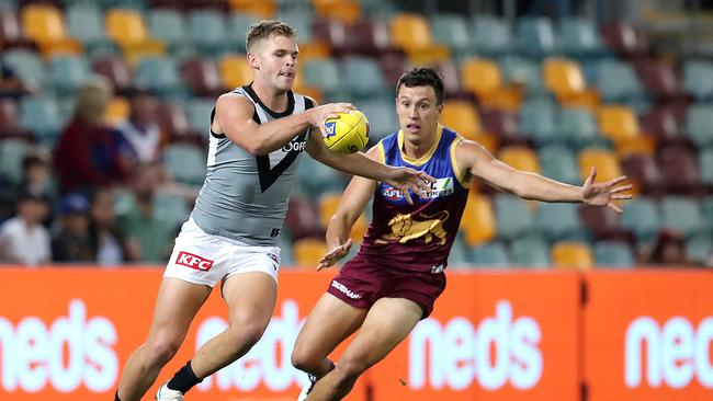 Power star Dan Houston could play more in defence on Saturday night. Picture: Jono Searle/AFL Photos/via Getty Images.