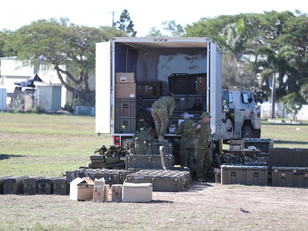 Australian and American troops on the ground at Camp Rockhampton. Pic Peter Wallis