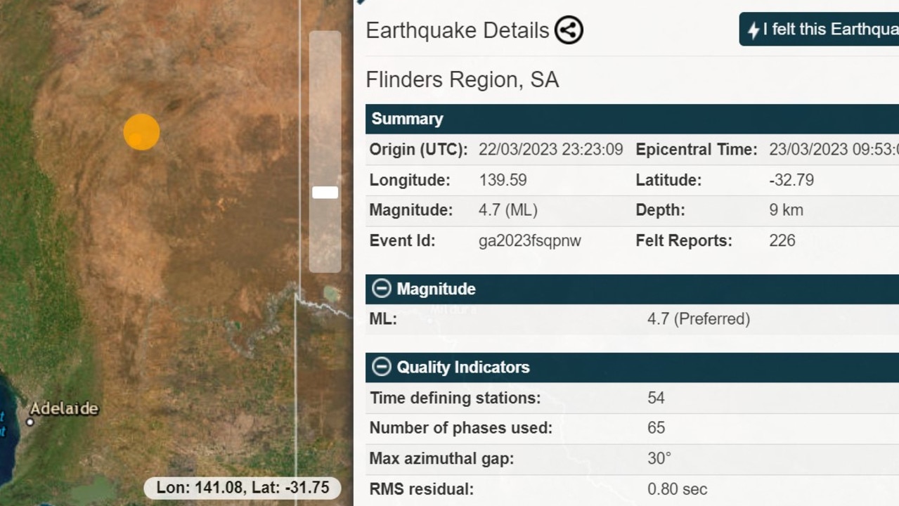 Geoscience Australia's initial data had the quake recorded at magnitude 4.8, later revised to 4.7 preferred.