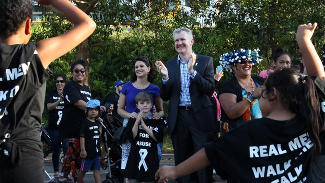 <i>Tony Burke showed his good rythm at the White Ribbon March in Lakemba. Picture: Jonathan Ng. </i>