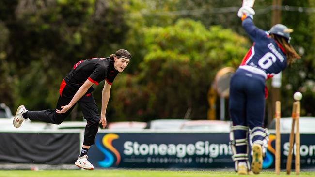 Cam McClure knocks over Dandenong's Lincoln Edwards. Picture: Arj Giese