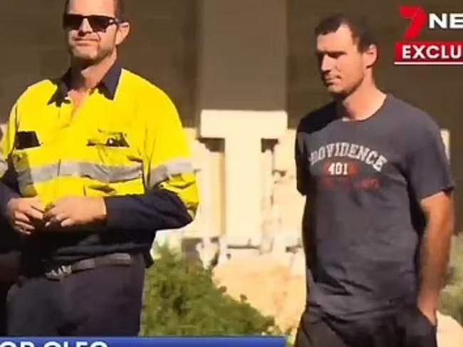 Daniel Staines (pictured, right) went to Mandurah Police Station to give a statement about his daughter's disappearance. Picture: 7 News