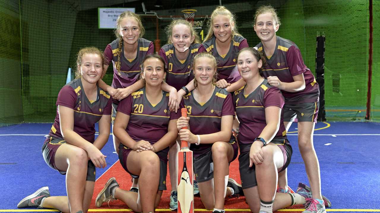 REP SELECTION: Toowoomba indoor cricketers (from left) Georgia Bielby, Rachael Lewis, Mia Perkins, Ella Harvey, Jaimie-Lee Strang, Olivia Winter, Keali Bullen and Olivia Bennett will line-up in the Queensland under-14 team at this year's Australian Junior Championships from July 7-14 in Toowoomba. Picture: Kevin Farmer