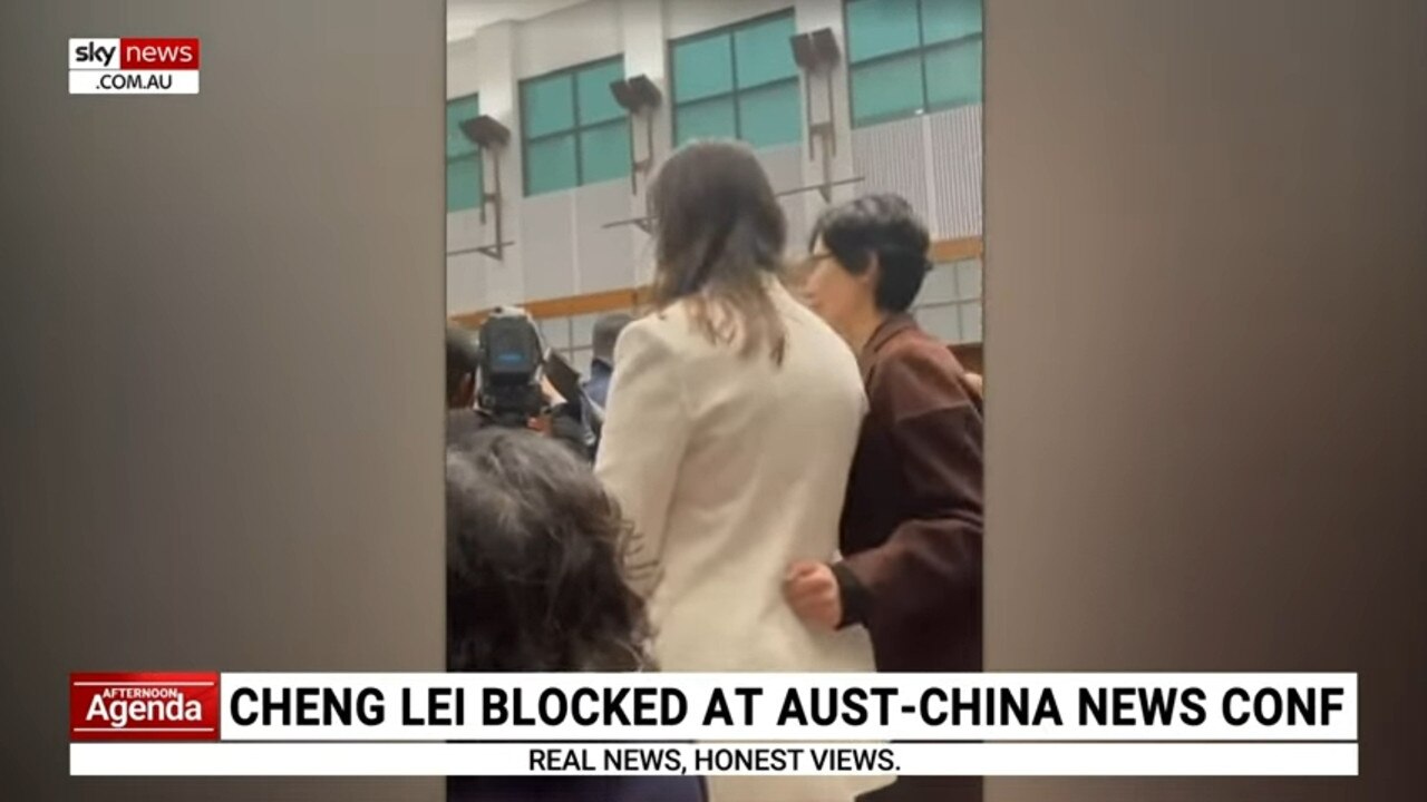 Cheng Lei was blocked during the news conference inside Parliament.