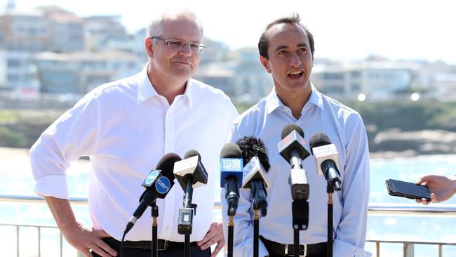 Prime Minister Scott Morrison with new Wentworth candidate for the Liberal Party, Dave Sharma at Bronte Beach last week. Picture: Sam Ruttyn