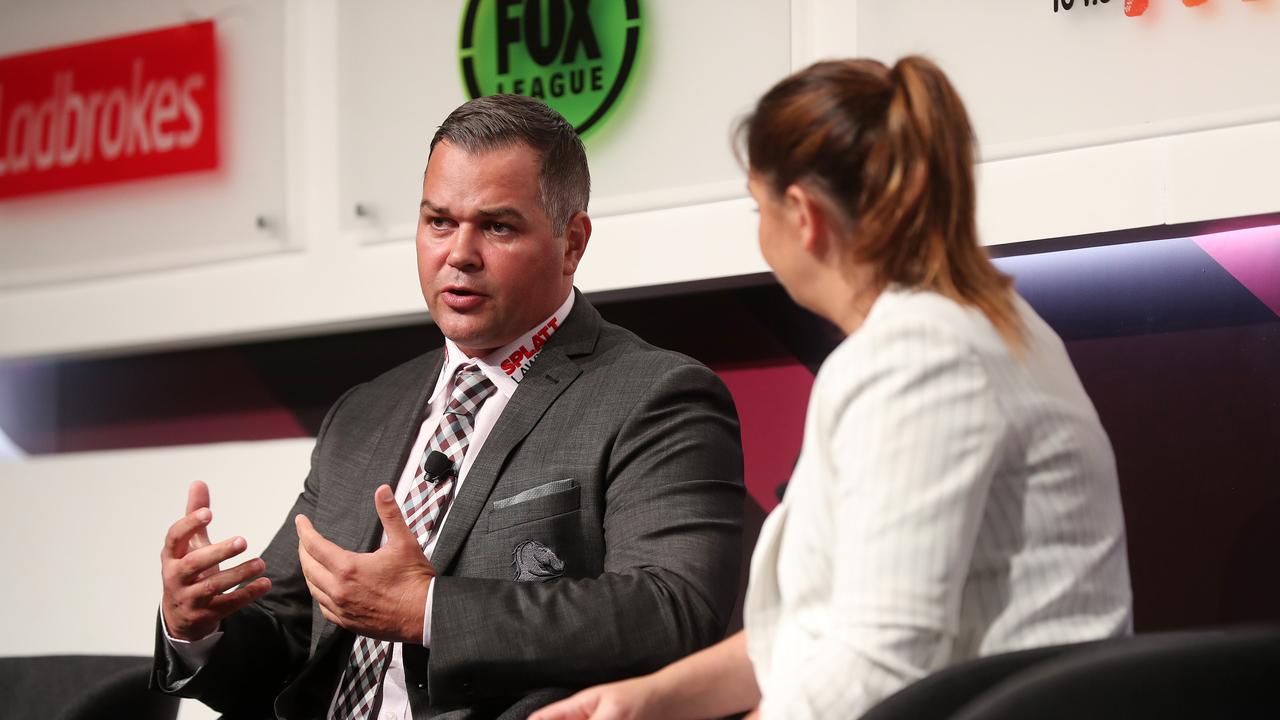 Host Yvonne Sampson speaking with new Brisbane Broncos coach Anthony Siebold. Pics Tara Croser.