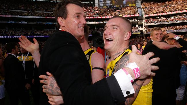 Richmond boss Brendon Gale and superstar Dustin Martin share a laugh. Picture: Getty Images