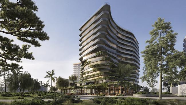 An artist’s impression of Aria Property Group’s resort at Mooloolaba on the Sunshine Coast.