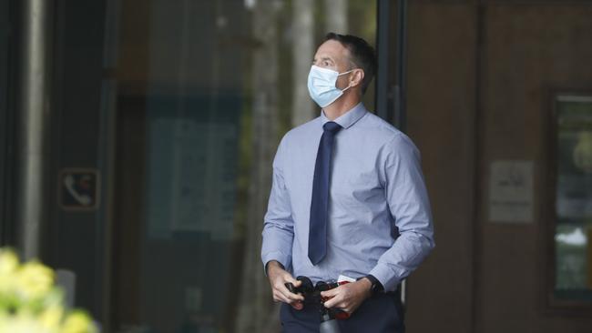 Detective Senior Constable Philip Parker, the officer in charge of the police investigation into the 2019 disappearance of Belgian backpacker Theo Hayez outside Byron Bay Court House during the coronial inquest on Wednesday December 8, 2021. Picture: Liana Boss