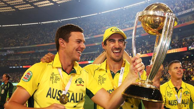 2015 World Cup winning quicks Josh Hazlewood (left) and Mitchell Starc at the MCG. Picture: Phil Hillyard