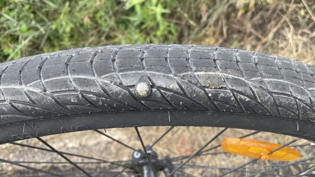 Bike tyres have been punctured and some cyclists injured by the tacks. Picture: Facebook/Tweed-Byron Police District