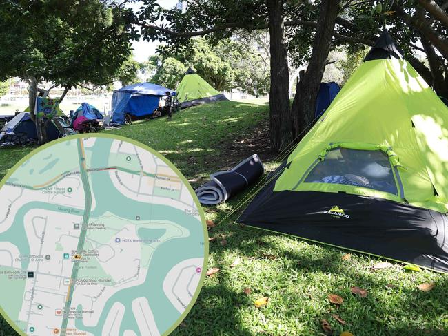 The homeless in the tent city at Southport's Carey Park are facing a crackdown from council, after a wave of new compliance notices have been sent out. Picture Glenn Hampson