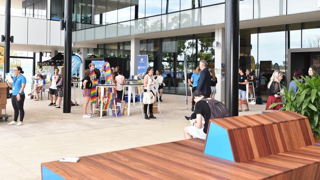 Students explore their new courtyard at USC Moreton Bay's orientation day. Picture: Marcel Baum