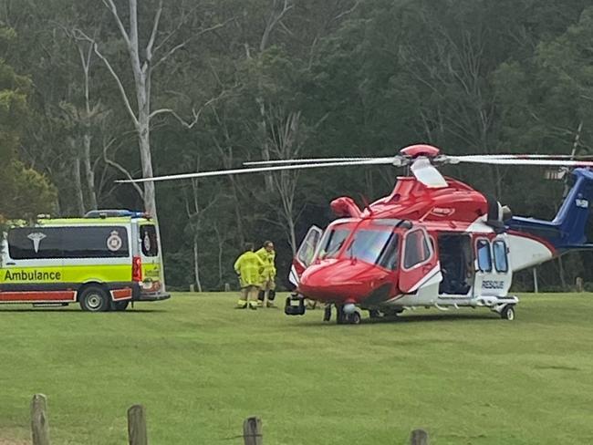 A motorcyclist has been flown to a Brisbane hospital after a horror crash near Somerset Dam on Sunday. Photo: Martin Bell.