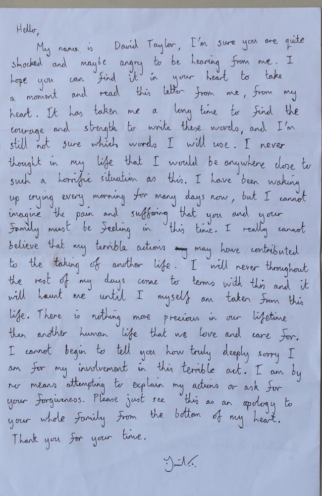 The letter of apology from David Taylor sent to Wayan Sudarsa's family in Jimbaran. Picture: Lukman S. Bintoro