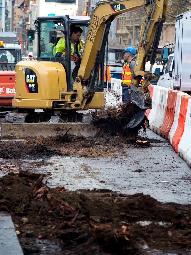 Plane trees on Flinders St had to be removed. Picture: Jay Town