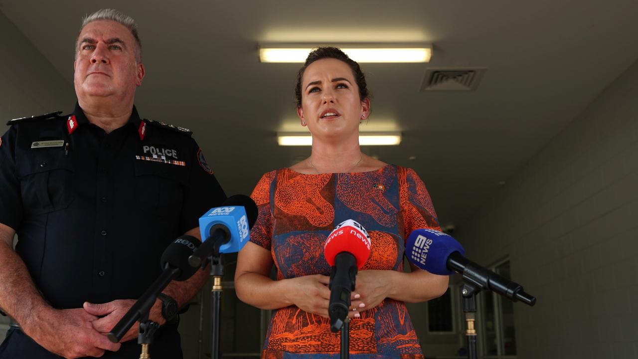 Chief Minister Lia Finocchiaro and now former NT Police Commissioner Michael Murphy touring the Peter McAulay Centre Berrimah watch house. Picture: Zizi Averill