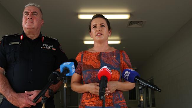 Chief Minister Lia Finocchiaro and now former NT Police Commissioner Michael Murphy touring the Peter McAulay Centre Berrimah watch house. Picture: Zizi Averill