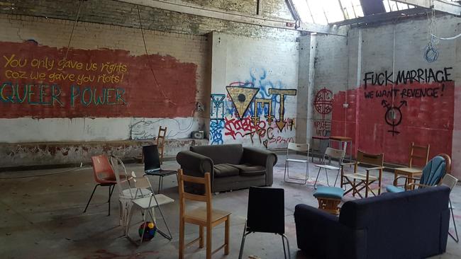 Inside the Petersham warehouse before it was demolished.