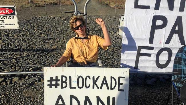 File photo showing a previous Anti-Adani protest at the site of Adani&#39;s railway route.