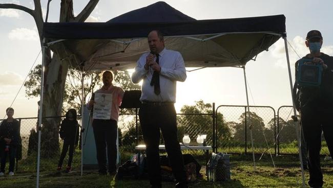 Hills Shire Labor Cr Ryan Tracey speaking at the Vigil For Our Forest.