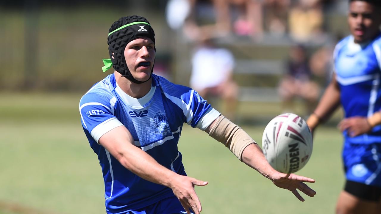 Boys Rugby League State Championship held at Northern Division, Brothers Leagues ground, Townsville. Northern v Capricornia 16-18 years game. Northern, Colby Thompson of Ignatius Park College.