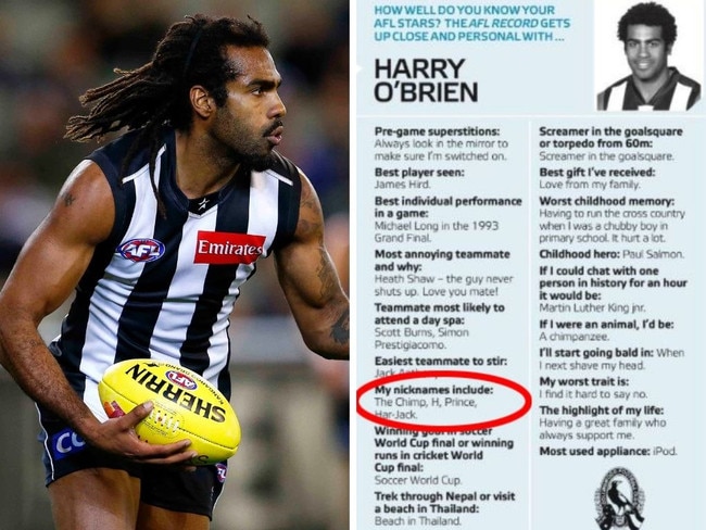 Harry O'Brien AFL record Chimp nickname.