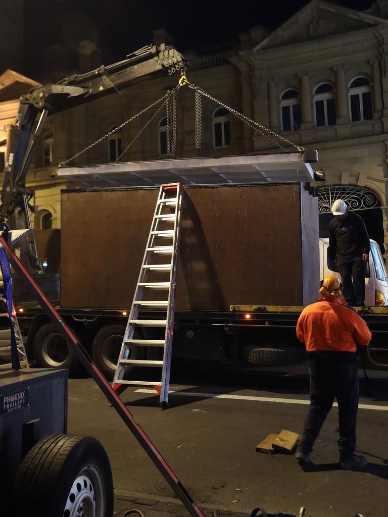 Hole being dug to insert the chamber under Macquarie Street that performance artist Mike Parr will live in for 72 hours as part of Dark MOFO. Picture: NIKKI DAVIS-JONES