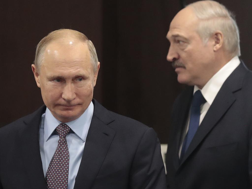 Russian President Vladimir Putin, left, and Belarusian President Alexander Lukashenko. Picture: AP