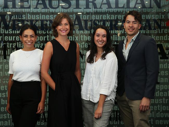 The Australian's new cadets. (L-R) Ellie Dudley, Jess Malcolm, Rhiannon Down and Joseph Lam. Jane Dempster/The Australian.