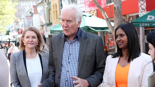 Alderman and lord mayor candidate Damon Thomas, centre, with fellow HCC candidates Alderman Tanya Denison, left, and Zelinda Sherlock. Picture: SAM ROSEWARNE