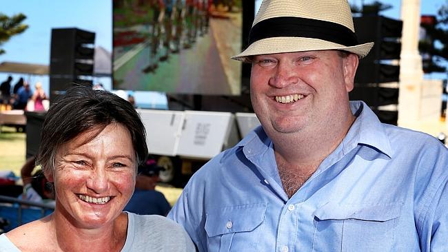 Helen Cocks, Cadel Evans' mum, with partner Geoff Schmidt during Stage 4 of the Santos Tour Down Under. Picture:...