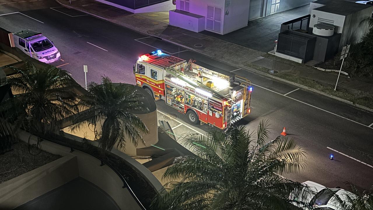Emergency crews at the Nautilus Mooloolaba for a unit fire on Tuesday evening. Picture: Contributed