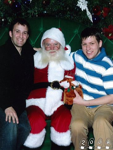 2008 ... They were always children at heart. Mike and Martin pose with a toy reindeer. Picture: Martin Gray 